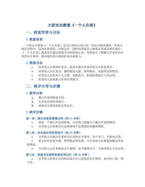 大班安全教案《一个人在家》