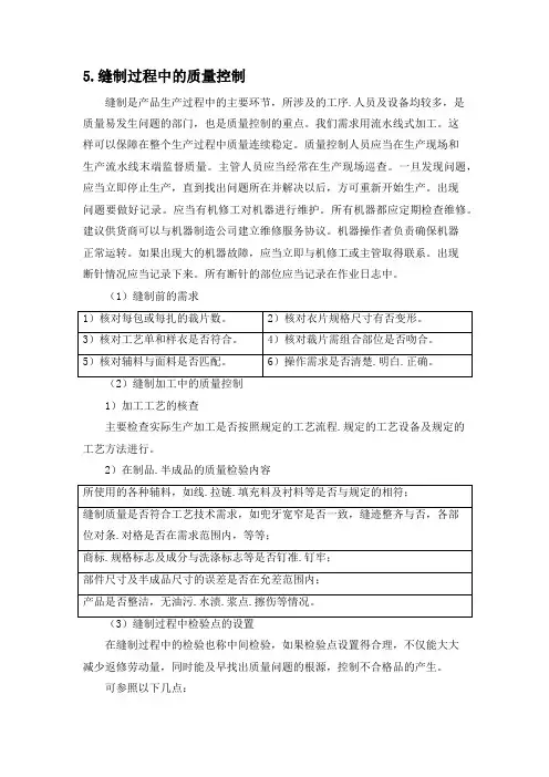 缝制过程中的质量控制