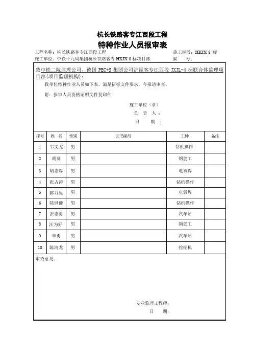 特种作业人员报审表
