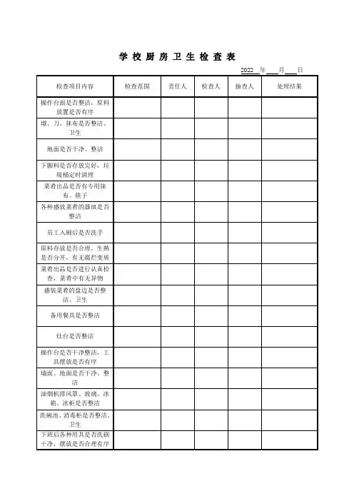 学校厨房卫生检查表