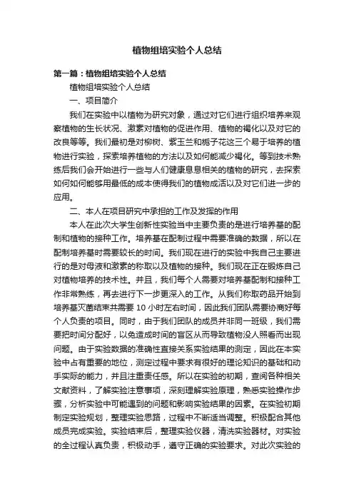 植物组培实验个人总结