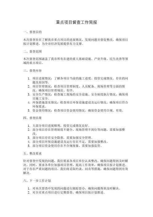 重点项目督查工作简报