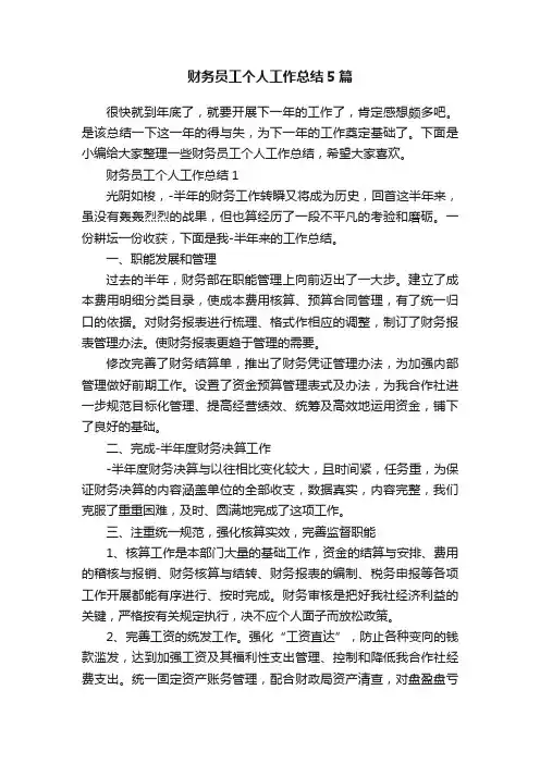 财务员工个人工作总结5篇