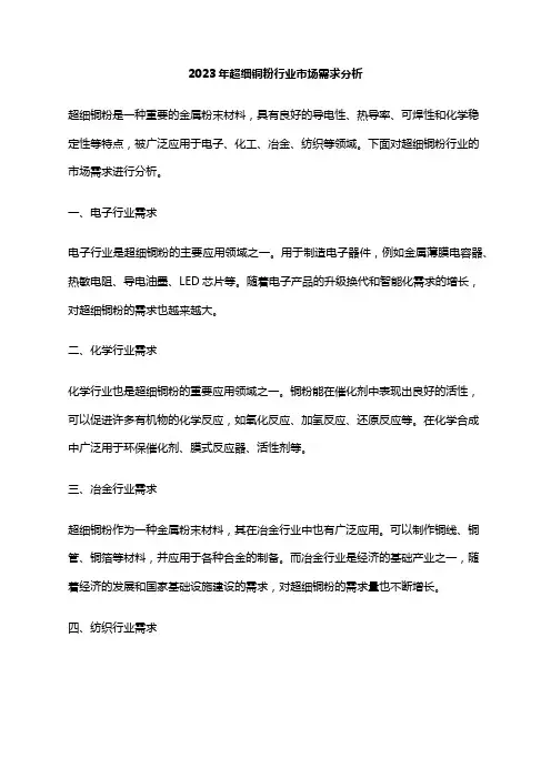 2023年超细铜粉行业市场需求分析