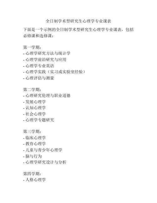 全日制学术型研究生心理学专业课表