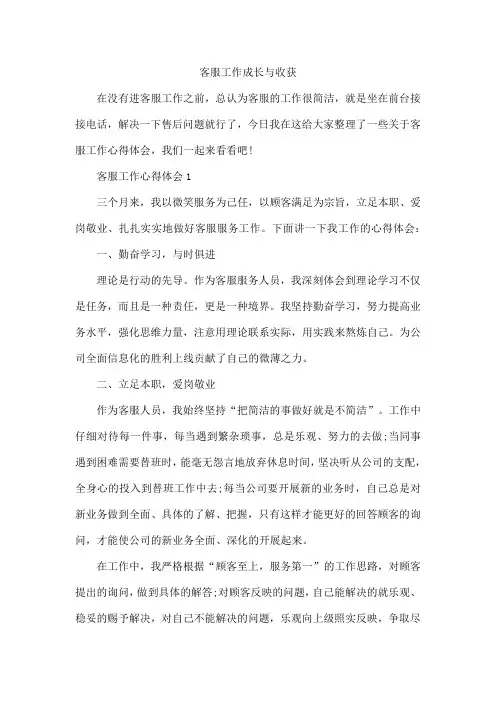 客服工作成长与收获