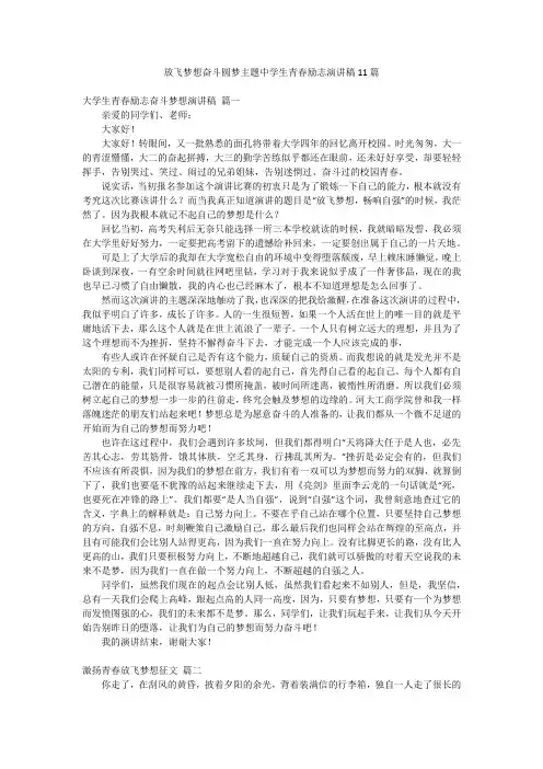 放飞梦想奋斗圆梦主题中学生青春励志演讲稿11篇