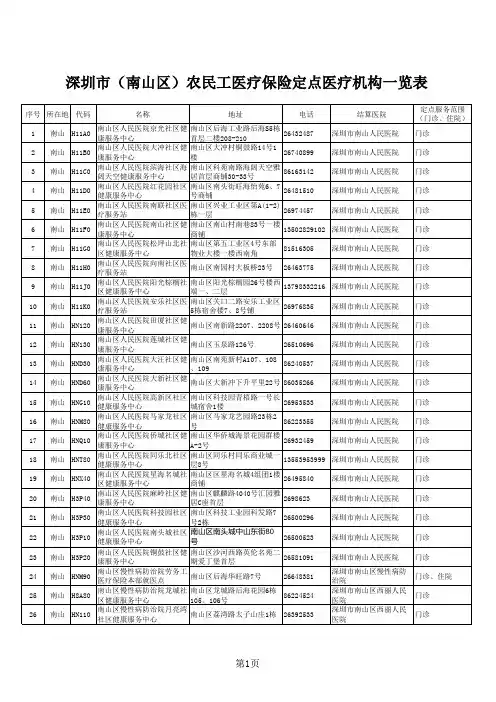深圳市农民工医疗保险定点医疗机构一览表