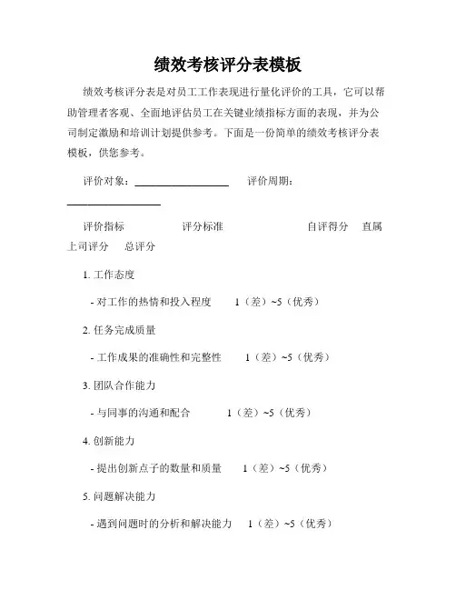 绩效考核评分表模板