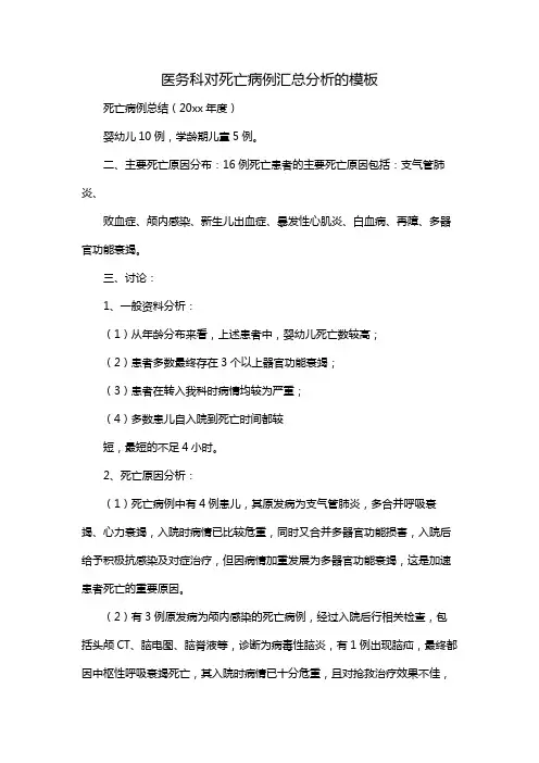 医务科对死亡病例汇总分析的模板