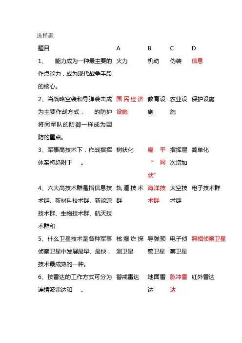 (完整版)军事高科技试题