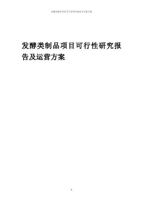 2024年发酵类制品项目可行性研究报告及运营方案