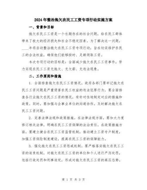 2024年整治拖欠农民工工资专项行动实施方案