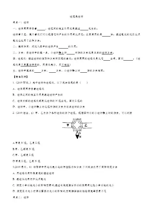 2020届人教版中考物理知识点强化练习卷：磁现象磁场含答案