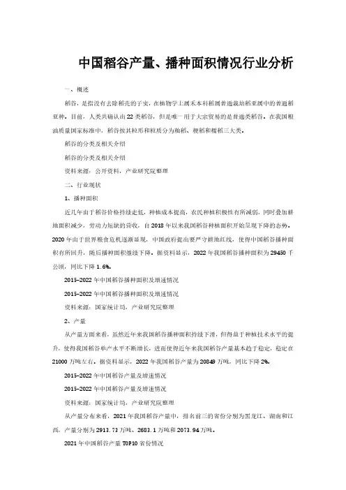 中国稻谷产量、播种面积情况行业分析