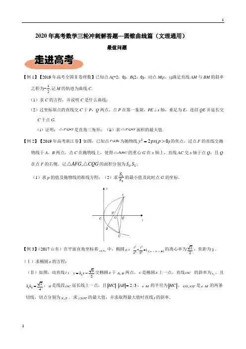 专题03最值问题-2020年高考数学三轮冲刺解答题(圆锥曲线篇(文理通用))【原卷版】
