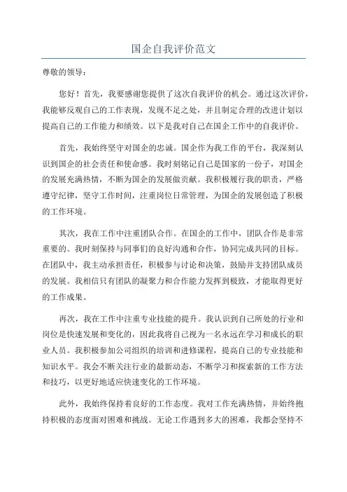 国企自我评价范文