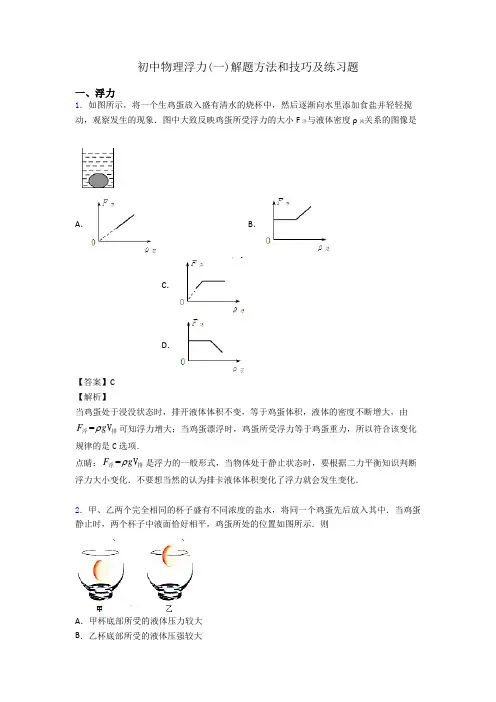 初中物理浮力(一)解题方法和技巧及练习题