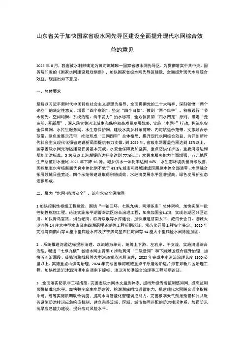山东省关于加快国家省级水网先导区建设全面提升现代水网综合效益的意见(2023)