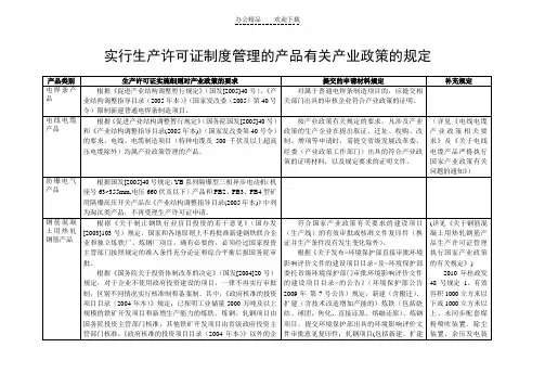 实行生产许可证制度管理的产品有关产业政策的规定