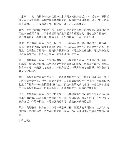 资产盘活工作交流发言稿