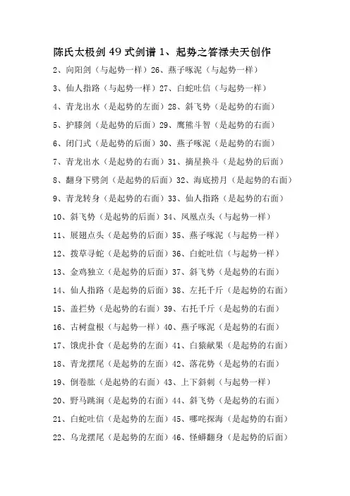 陈氏太极剑49式剑谱