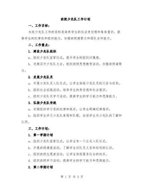 班级少先队工作计划