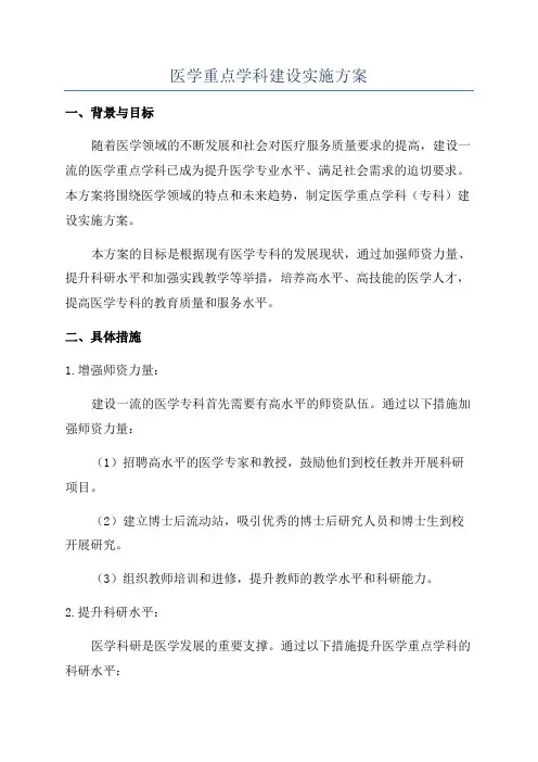 医学重点学科建设实施方案
