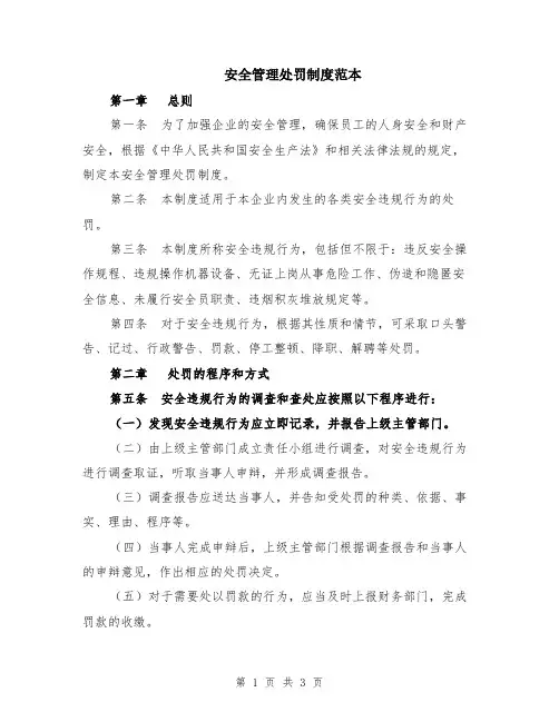 安全管理处罚制度范本