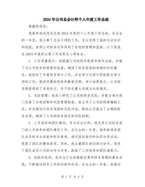 2024年公司总会计师个人年度工作总结