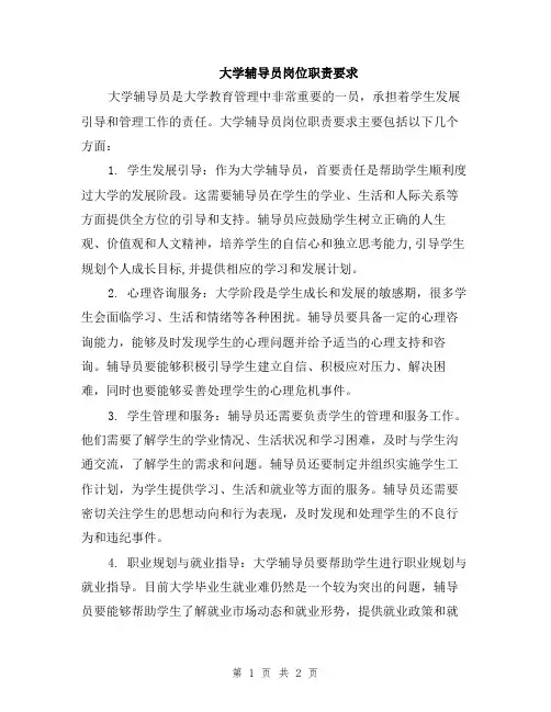 大学辅导员岗位职责要求