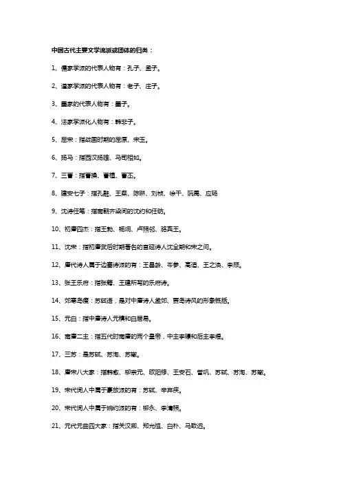 中国古代主要文学流派或团体的归类