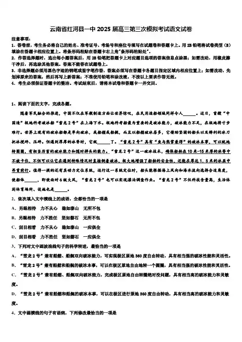 云南省红河县一中2025届高三第三次模拟考试语文试卷含解析