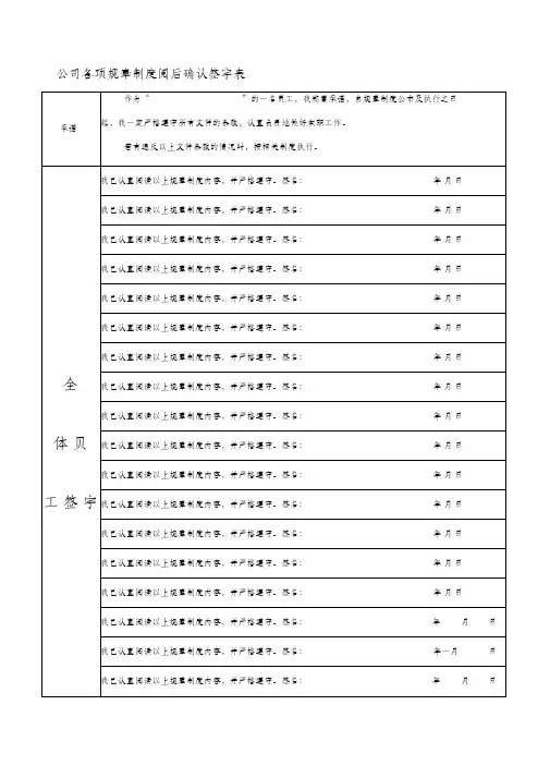 公司规章制度确认签字表
