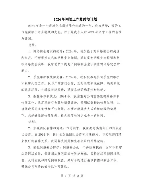 2024年网管工作总结与计划