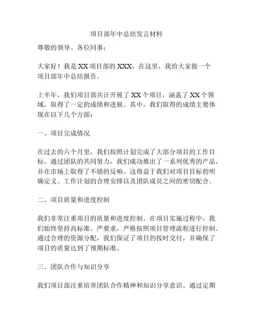 项目部年中总结发言材料