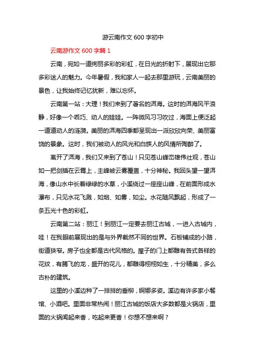 游云南作文600字初中