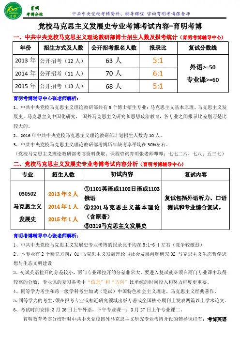 党校马克思主义发展史专业考博真题-育明考博