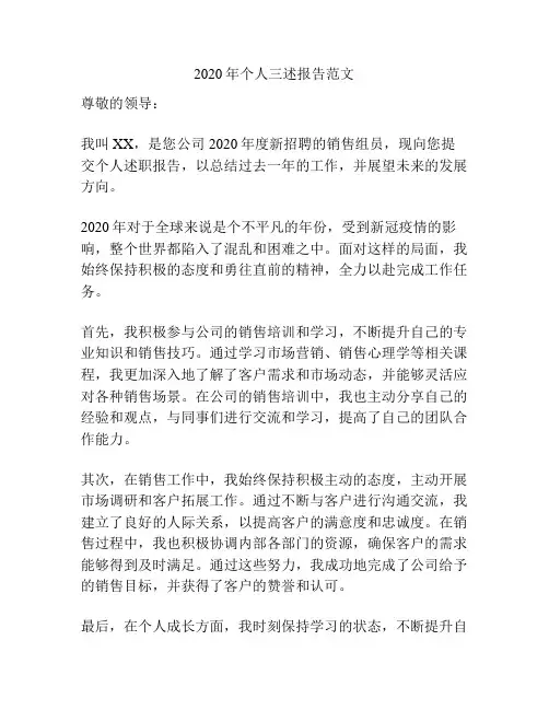 2020年个人三述报告范文