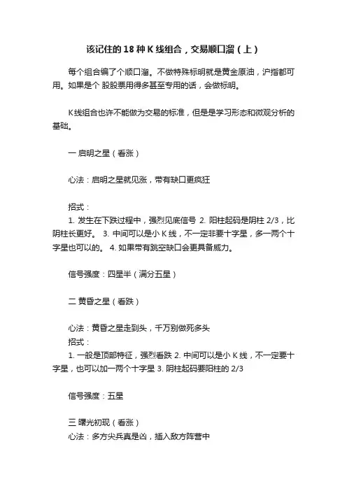 该记住的18种K线组合，交易顺口溜（上）