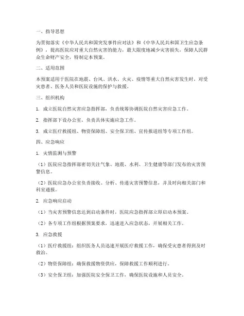 重大自然灾害应急预案医院
