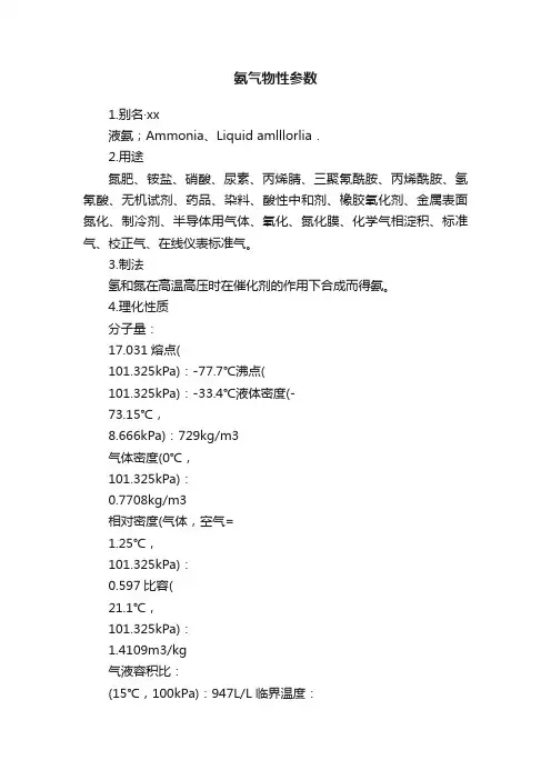 氨气物性参数