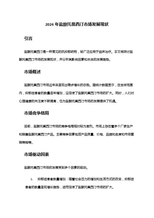 2024年盐酸托莫西汀市场发展现状