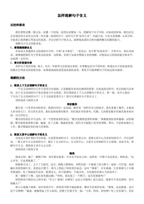 六年级阅读6、怎样理解句子含义 学案
