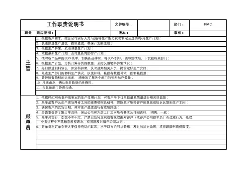 PMC职员工作职责说明书样板