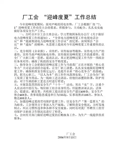 “迎峰度夏”总结