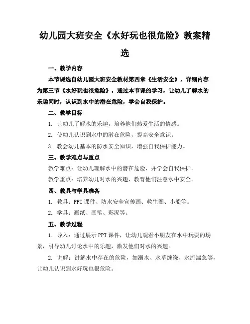 幼儿园大班安全《水好玩也很危险》教案精选