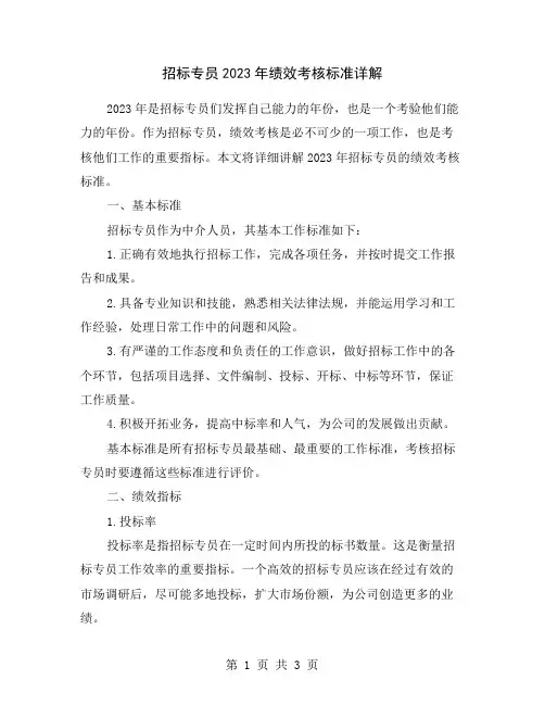 招标专员2023年绩效考核标准详解
