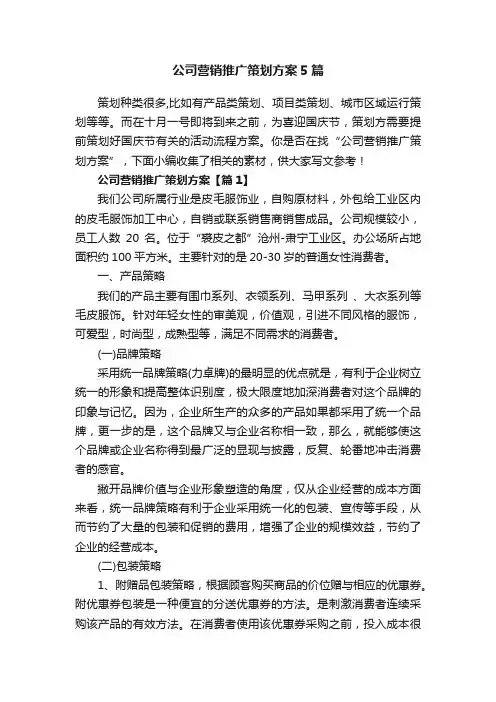 公司营销推广策划方案5篇