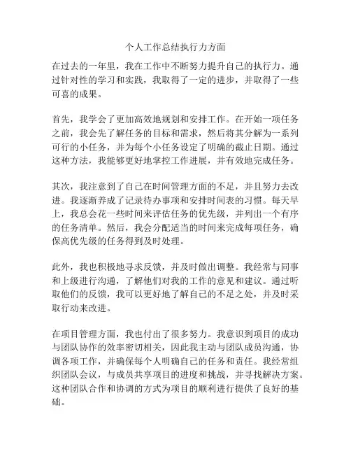 个人工作总结执行力方面